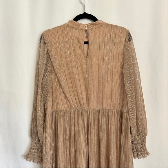 Eloquii Plus Size Shimmer Rose Gold Puff Sleeve Gathered Waist Dress sz 14 - Picture 14 of 16